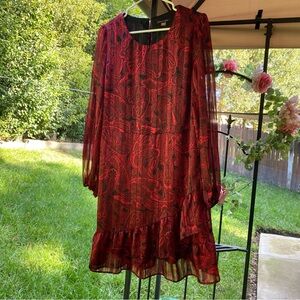 TOMMY HILFIGER Red and Black Paisley Long Sleeve Dress Size 14